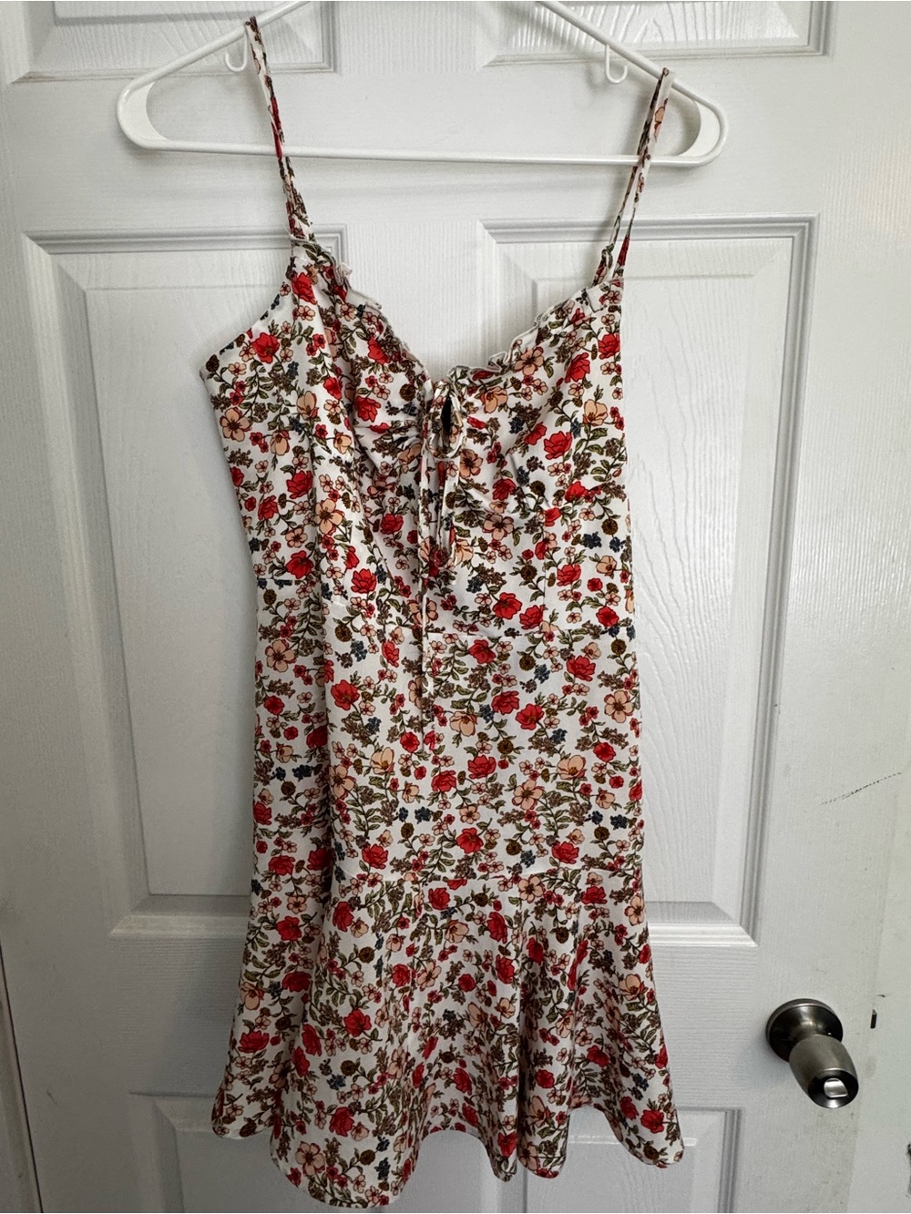 Floral Tie-Front Sundress - White with Red & Green Print